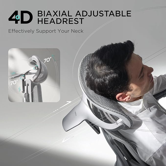 Hbada E3 Pro Ergonomic Office Chair, Big and Tall Office Chair - with 3-Zone Dynamic Lumbar Support, 4D Adjustable Headrest, 6D Adjustable Armrests, Swivel, Grey