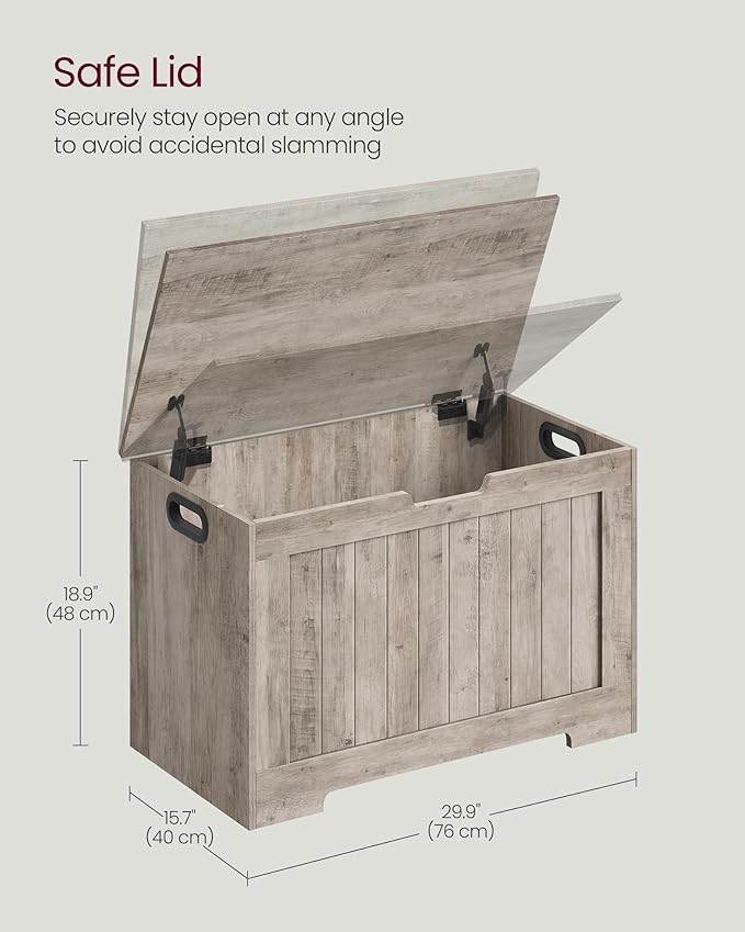 VASAGLE Storage Chest, 29.9 Inches Width Storage Bench, Entryway Bench with 2 Safety Hinges, Shoe Bench, Farmhouse Style, for Entryway, Bedroom, Living Room, Heather Greige ULHS011K01