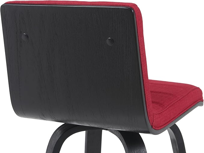 Vienna Modern Swivel Bar Height Stool with Red Upholstered Seat and Brushed Wood Frame Set of 3