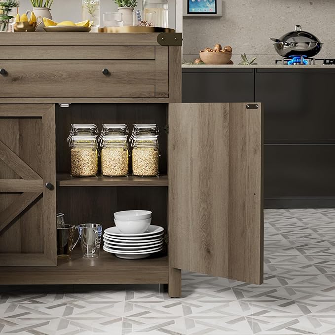 JUMMICO Coffee Bar Cabinet Farmhouse Kitchen Sideboard Buffet Cabinet with Drawer and Adjustable Shelf Barn Door Storage Cabinet for Kitchen, Dining Room, Bathroom, Entryway (Rustic Oak)