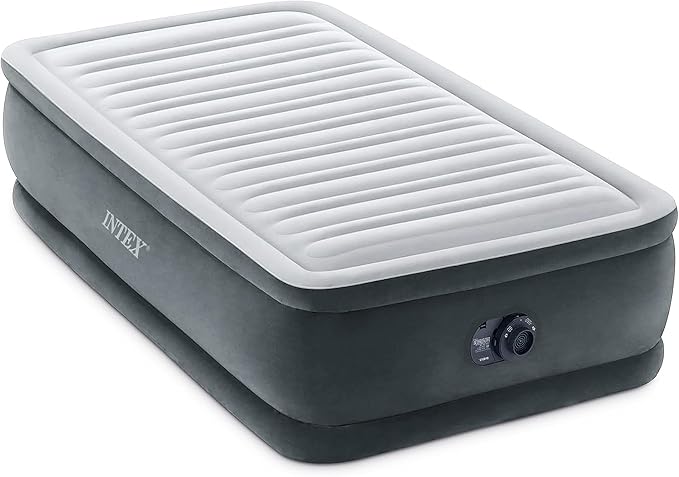 Intex Twin Size Air Mattress, 18in Height, Built-in Pump, Dura-Beam Deluxe Comfort-Plush - Portable Inflatable Blow-up Bed for Camping, Travel, Guests