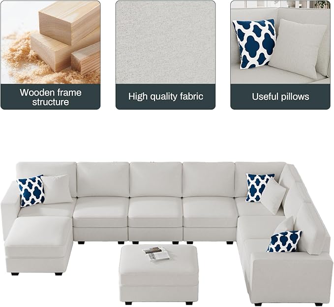 Legend Vansen Modular Sectional Sofa U Shaped Couch with Ottoman Modern Reversible Corner Sectional Couch for Living Room (Cream, U Shaped Sofa-5)