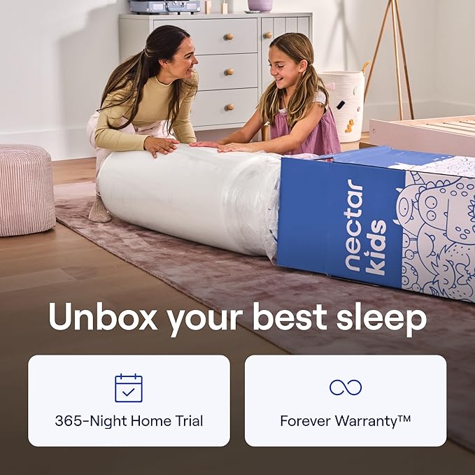 Nectar Kids Full Mattress 8” - 2-Sided Design for Growing Children - Pressure Relieving Memory Foam - Fiberglass Free - 365 Night Trial - Mattress in a Box