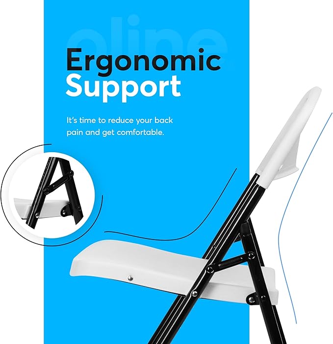 Oline Folding Chair, Indoor Outdoor Plastic Commercial Stackable Foldable Guest Chairs for Events Office Wedding Party Picnic Kitchen Dining, 350lb Capacity (White, 6 Pack)
