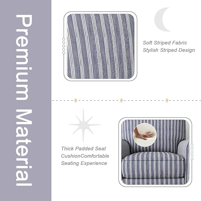 INZOY Swivel Accent Chair Linen Mid Century Modern Chair, Comfy Swivel Barrel Reading Chair, Upholstered Square Chair for Living Room Bedroom Small Spaces, Fully Assembled, Blue Stripe