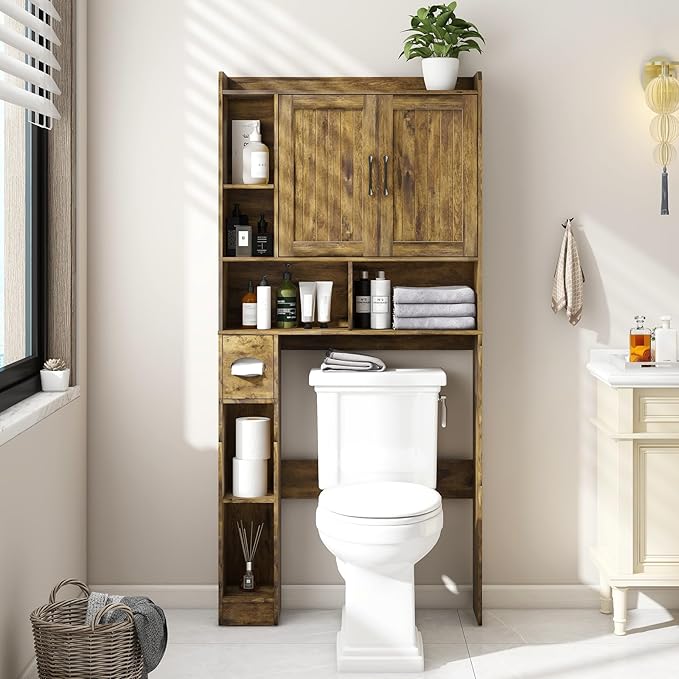 Vabches Over The Toilet Storage Cabinet, Farmhouse Storage Cabinet Over Toilet with Barn Door,Home Space-Saving Toilet Rack for Bathroom, Restroom and Laundry