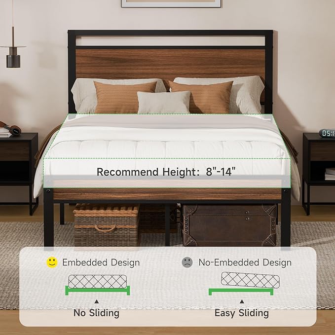 Z-hom Upgraded Full Size Bed Frame, Heavy Duty Metal Sturdy Full Bed Frame with Modern Wood Headboard & Footboard, Stable Platform Bed Furniture Bed Storage, No Noise, No Box Springs,Walnut