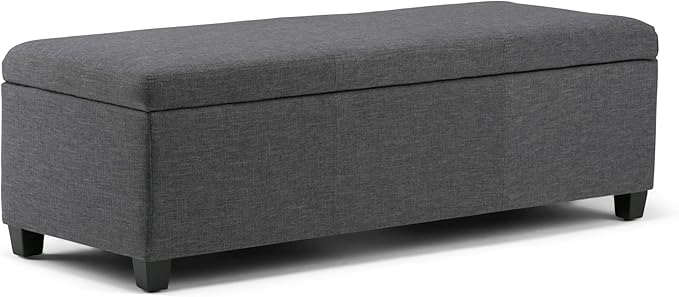 SIMPLIHOME Avalon 48 inch Wide Contemporary Rectangle Storage Ottoman Bench in Slate Grey Linen Look Fabric, Assembled, for the Living Room, Entryway and Family Room
