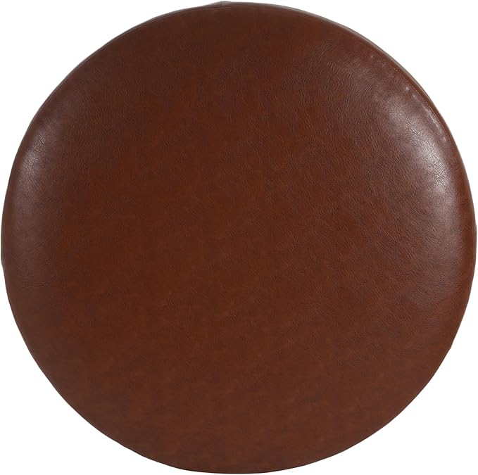Christopher Knight Home GAVI 30" Ottoman Foot Stool, Faux Leather Pouf Footstool Ottoman Seat, Upholstered Foot Chair, Round Footrest, Modern Side Table for Living Room Bedroom Home Decor, Brown