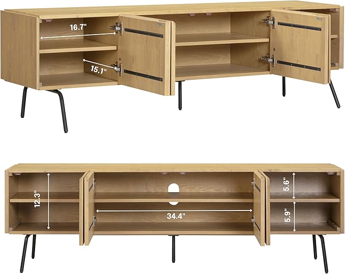 NTC Veil TV Stand with 4 Doors for TVs up to 75’’, Media Console with Vertical Groove Design and Metal Legs, Modern Entertainment Center for Living Room and Bedroom, Effortless Assembly, Sand