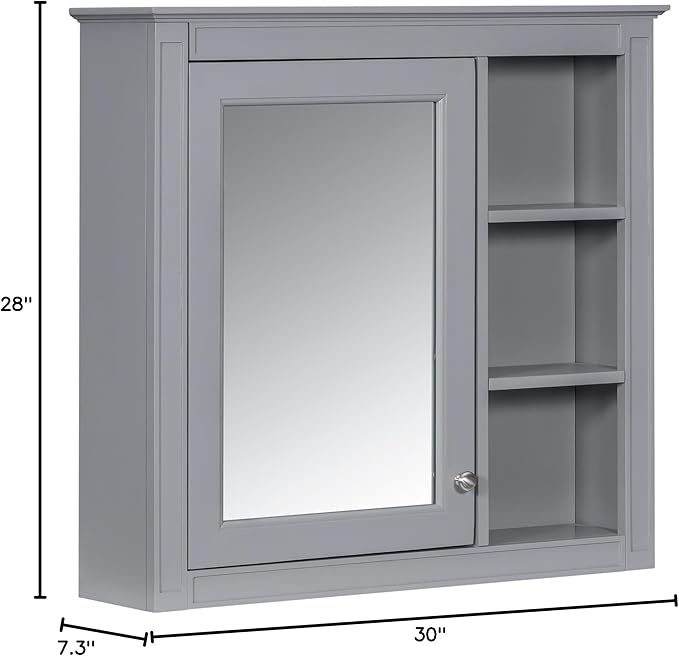 Bathroom Wall Cabinet with Mirror, 30'' x 28'' Medicine Cabinet with Mirror Door and Adjustable Shelves, Over Toilet Storage Cabinet, Wall-Mounted Bathroom Mirrors for Over Sink with Storage