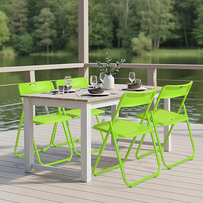 Karl home 4 Pcs Folding Chair, 300LBS Lightweight Foldable Plastic Chair, Reinforced Metal Frame Easy to Fold & Store for Indoor & Outdoor, Wedding, Party, Meeting Room, Patio and Garden, Green