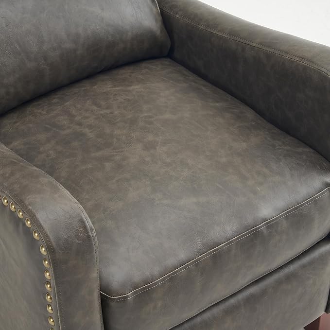 Pushback Recliner Chair, PU Leather Push Back Armchair, Upholstered Recliner Chair 105-135 Degree Adjustable, Retro Accent Chair for Living Room Bedroom - Gray