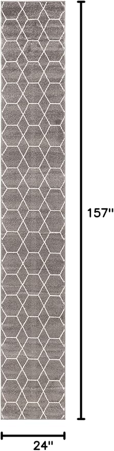 Unique Loom Trellis Frieze Collection Area Rug - Geometric (2' x 13' 1" Runner Dark Gray/Ivory)