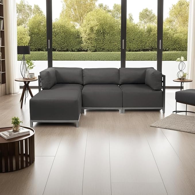 Howard Elliott Axis Chair with Cover for Both Indoor & Outdoor Seating, Cushioned Chair & Seating Titanium Frame Chair for Living Room, Office and Bedroom, 30.5 x 32.5 x 30 Inches, Sterling Charcoal
