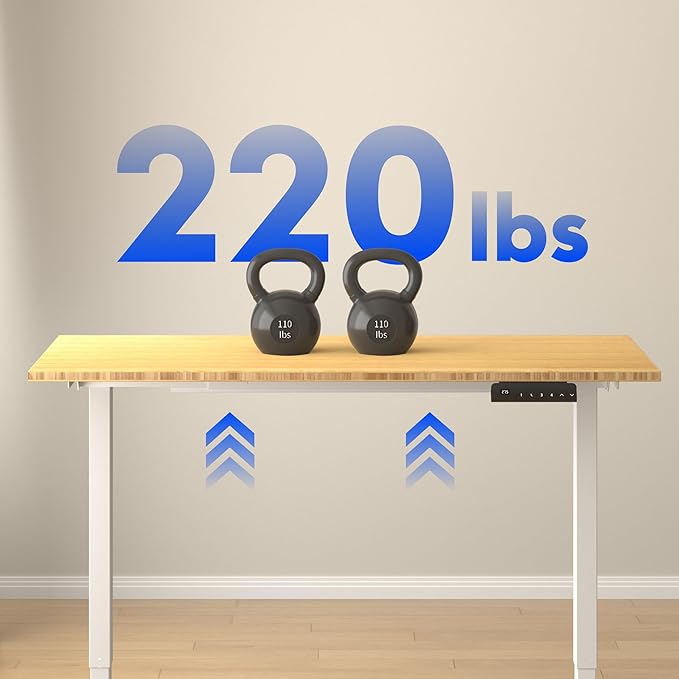 FLEXISPOT E3 Bamboo Dual Motor 55x28 Inch Electric Height Adjustable Standing Whole-Piece Board Desk Sit Stand Up Desk (White Frame + Bamboo Desktop)