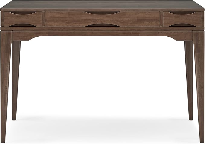 SIMPLIHOME Harper Small Desk - 48 inch Wide Solid Hardwood Writing Desk in Walnut Brown, Mid-Century Modern Home Office Table for Study or Work with 2 Drawers and Flip-Down Keyboard Tray