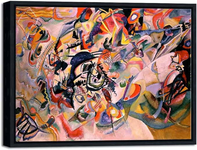 Wieco Art Framed Canvas Wall Art Composition VII, 1913 by Wassily Kandinsky Classic Abstract Famous Paintings Reproductions Canvas Wall Art for Home Decoration