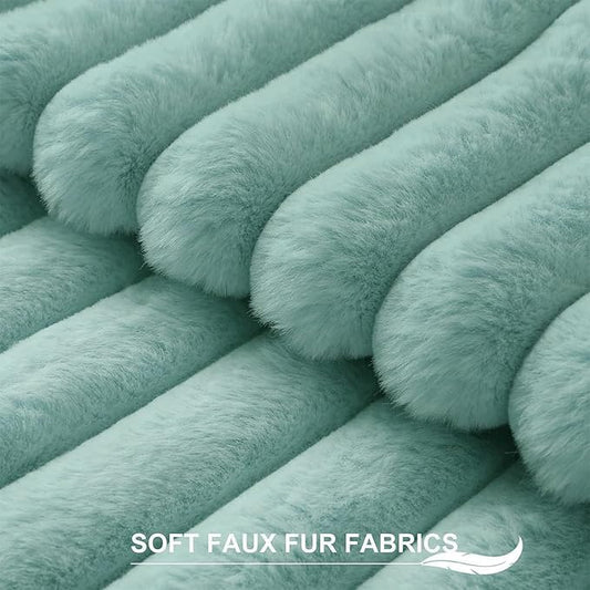 Pallene Faux Fur Plush Throw Pillow Covers 18x18 Set of 2, Luxury Soft Fluffy Striped Decorative Pillow Covers for Sofa, Couch, Living Room, Aqua