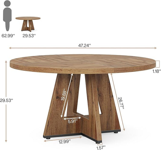 Tribesigns Farmhouse Dining Table, 47 Inch Round Dinner Table for 4, Rustic Round Dining Room Table for Home Dining Room Living Room (Wood)