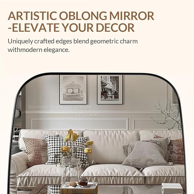 ANDY STAR Brushed Nickel Bathroom Mirror, 30x40” Oblong Mirror with Stainless Steel Metal Frame, Silver Oval Vanity Mirror for Over Sink, Modern Anti Rust Wall Mounted