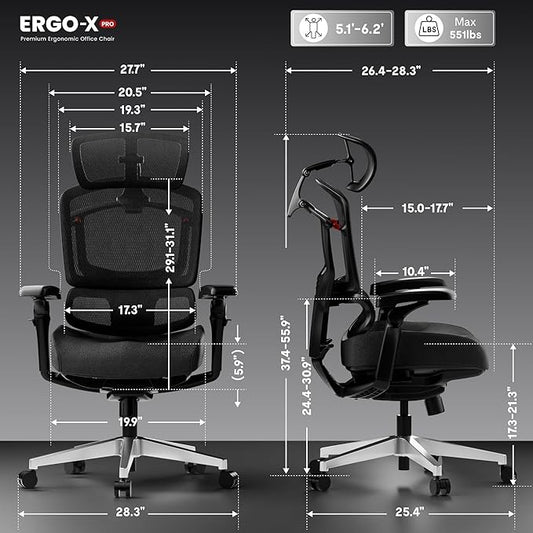 FLEXISPOT ErgoX-PRO Ergonomic Office Chair Black – Cloudtech Cushion, 5D Lumbar, 7D Armrests, 4D Headrest, 551LBS Capacity – Office, Gaming, Home