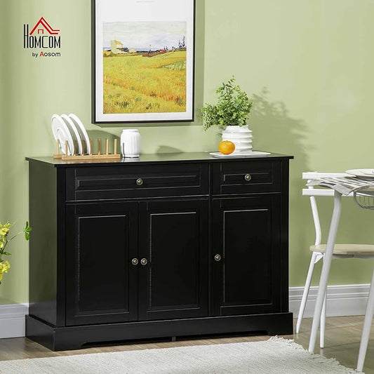 HOMCOM Sideboard Buffet Cabinet, Modern Accent Cabinet with 2 Drawers and Adjustable Shelves,Black