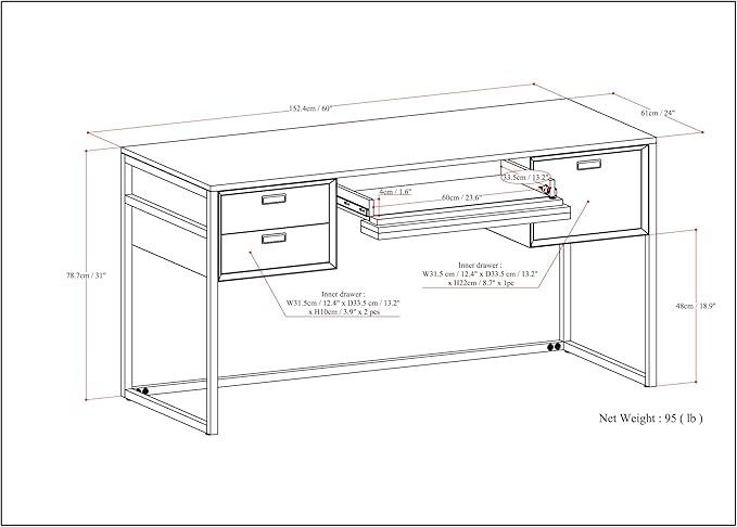 SIMPLIHOME Richmond Desk - 60-Inch Wide Solid Acacia Wood and Metal Writing Desk in Rustic Natural Aged Brown, Modern Industrial Home Office Computer Table with 2 Drawers and Flip-Down Keyboard Tray