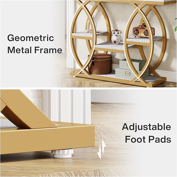 Tribesigns 39.4" Console Table, Industrial 4-Tier Sofa Table Entryway Table with Storage Shelves, Narrow Wood Accent Tables with Metal Frame for Small Spaces, Hallway, Foyer, White Gold