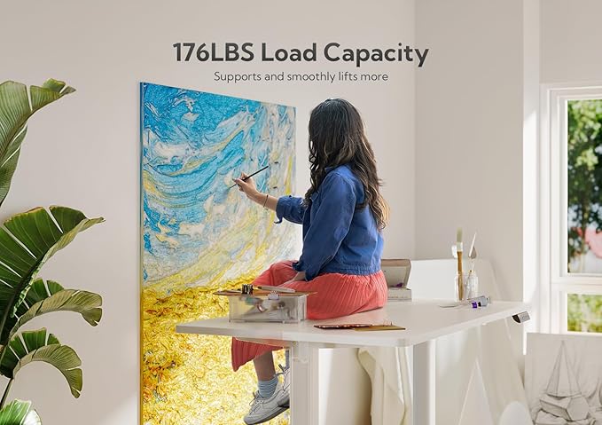 Claiks Electric Height Adjustable Stand Up Desk, 35x20 Inches Sit Stand Desk for Home Office, White Top/White Frame