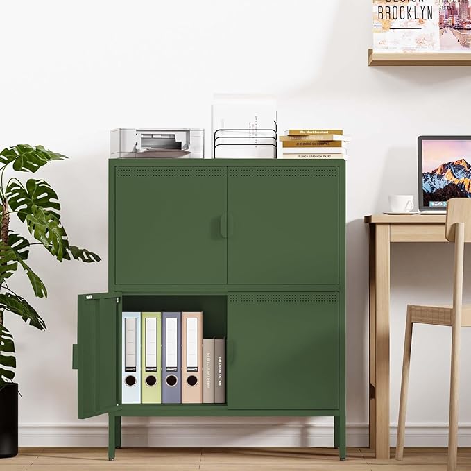 Metal Locker Storage Cabinet with 4 Doors and 3 Shelves,39.96" Tall Steel Office Storage Cabinet for Office,Home,Garage,Gym,School