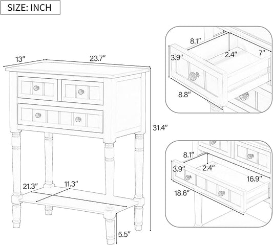 Knocbel Slim Antique Entry Console Table with 3 Drawers & Bottom Open Shelf, Solid Wood Narrow Sofa Couch Table for Entryway Hallway Living Room 23.7" W x 13" D x 31.4" H Natural