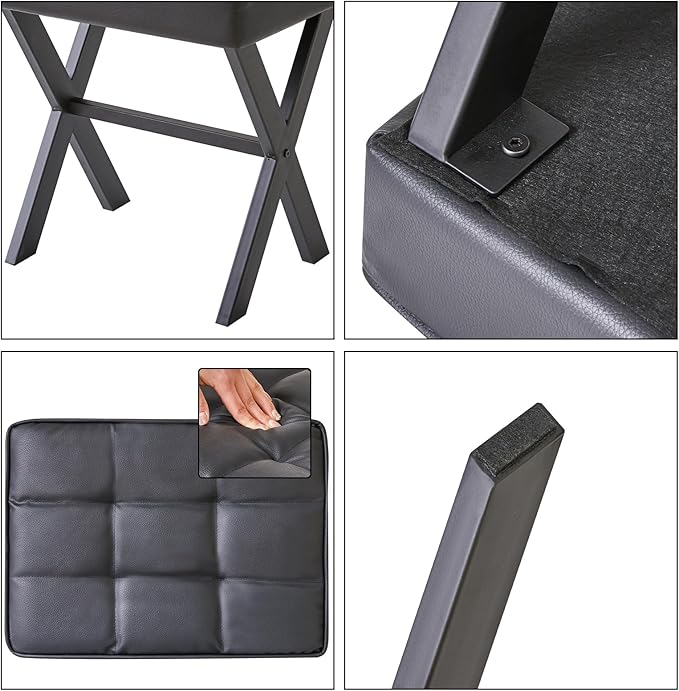 IBUYKE Square Makeup Stool with X-Leg Foot Rest, PU Footrest, Ottoman Seat Vanity Stool, Multi-Use as Small Side Table, for Bedroom, Living Room, Black LG-71B
