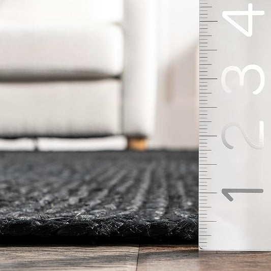 nuLOOM Oval 4x6 Rigo Jute Hand Woven Area Rug, Black, Solid Farmhouse Design, Natural Fiber, For Bedroom, Living Room, Dining Room, Hallway, Office, Kitchen, Entryway