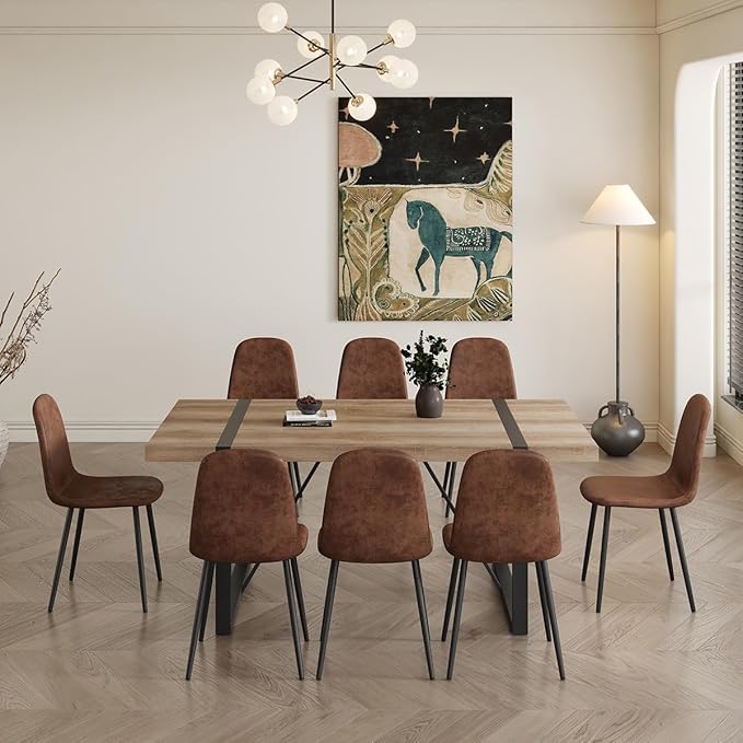 Dining Table Set for 8,Dining Room Table Set for 8,71'' Kitchen Table and Suede Nap Fabic Chairs Set of 8,8 Chair Dining Table Set for Kitchen Dining Room