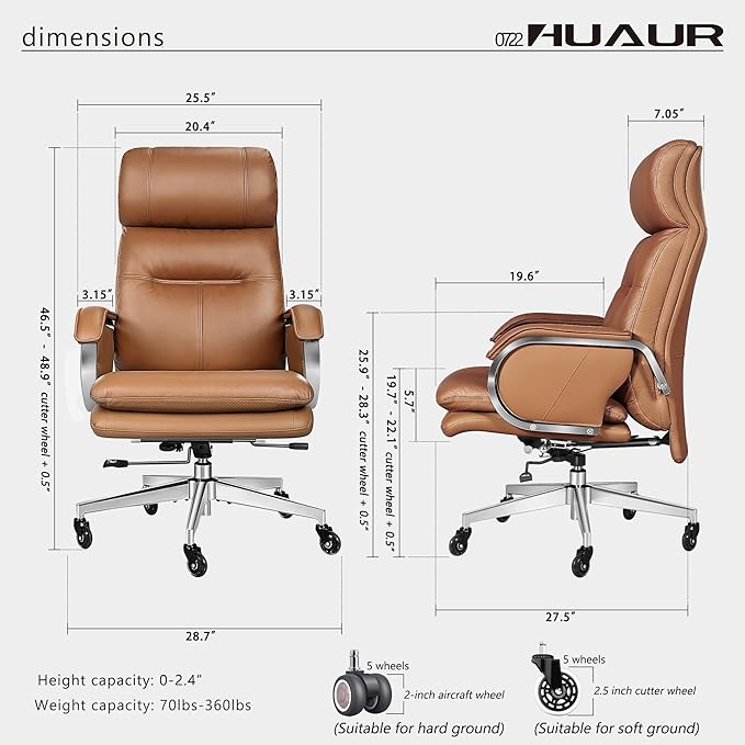Genuine Leather Modern Executive Chair High-Back Support 90 to 150 Degrees Tilt and Upholstered Home Desk Chair with Base 400LB Capacity Swivel Computer Office Chair (Orange)