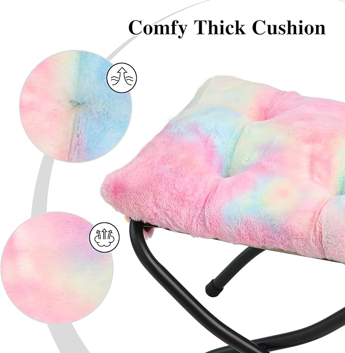 15"(H) Folding Ottoman, Foldable Footrest Stool, Portable Small Foot Stool for Couch, Collapsible Foot Rest Ottoman for Sofa, Accent Padded Ottomans for Living Room, Bedroom, Rainbow