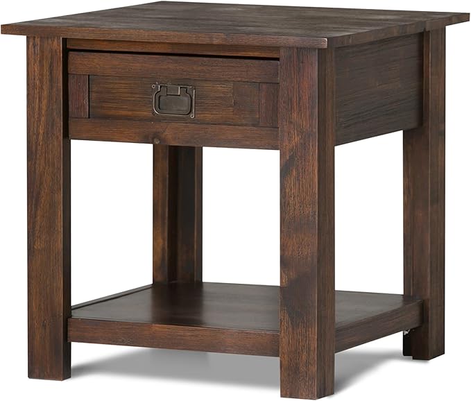 SIMPLIHOME Monroe SOLID ACACIA WOOD 22 inch Wide Square Rustic End Side Table in Distressed Charcoal Brown for the Living Room and Bedroom