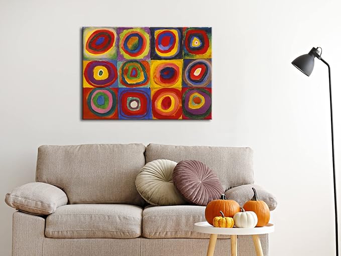 Wieco Art Squares with Concentric Circles Large Canvas Wall Art Print of Wassily Kandinsky's Famous Paintings Abstract Wall Art for Wall Decor Living Room Bedroom Home Decorations