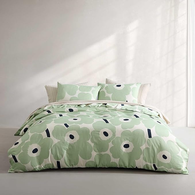 Marimekko - King Duvet Cover Set, Super Soft Organic Bedding with Matching Shams, Floral Bedding Essentials, Oeko-Tex Certified (Unikko Green, King)