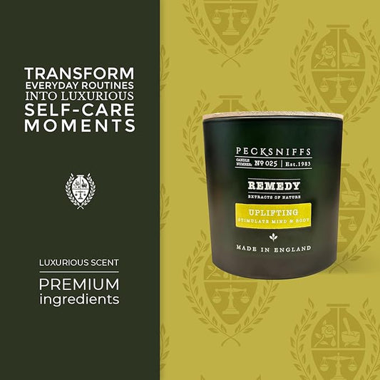 Pecksniff's Remedy Uplifting Candle - 3 Wick, 515g, 18.16 oz, Long-Lasting Relaxing Ambiance - with Earthy & Fresh Green Fragrance for Home Comfort