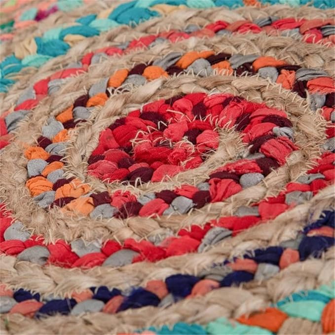 SIMPLIHOME Margo Boho Round Pouf in Multi Color Braided Jute for the Living Room, Bedroom and Kids Room