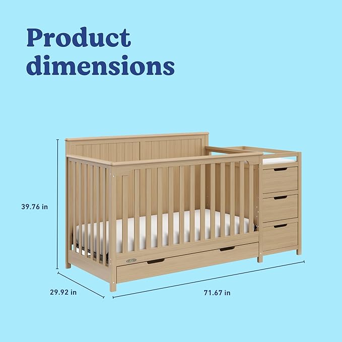 Graco Hadley 5-in-1 Convertible Crib & Changer (Driftwood) – GREENGUARD Gold Certified, Fits Standard Crib Mattress, Converts to Toddler Bed and Full Bed, 4 Adjustable Mattress Heights
