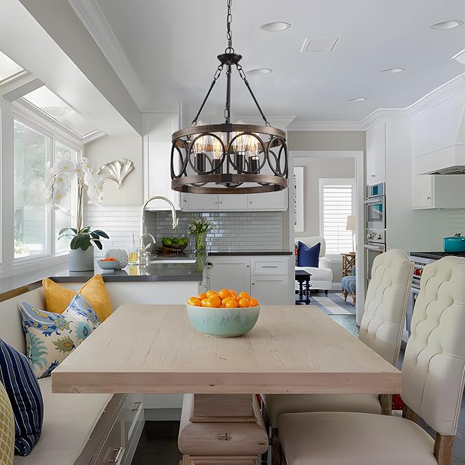 Light Fixtures Ceiling Mount Kitchen, 4 Light Black Semi Flush Mount Ceiling Light Fixture,Modern Dining Room Chandelier Over Table,Vintage Farmhouse Chandelier for Dining Room