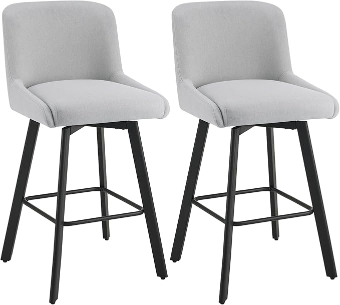 Swivel Bar Stools Set of 2, 30''H Upholstered Barstools with Backs, Modern Counter Height Bar Stool Chairs for Kitchen Island, Metal Legs, Fabric, Light Gray Counter Stools