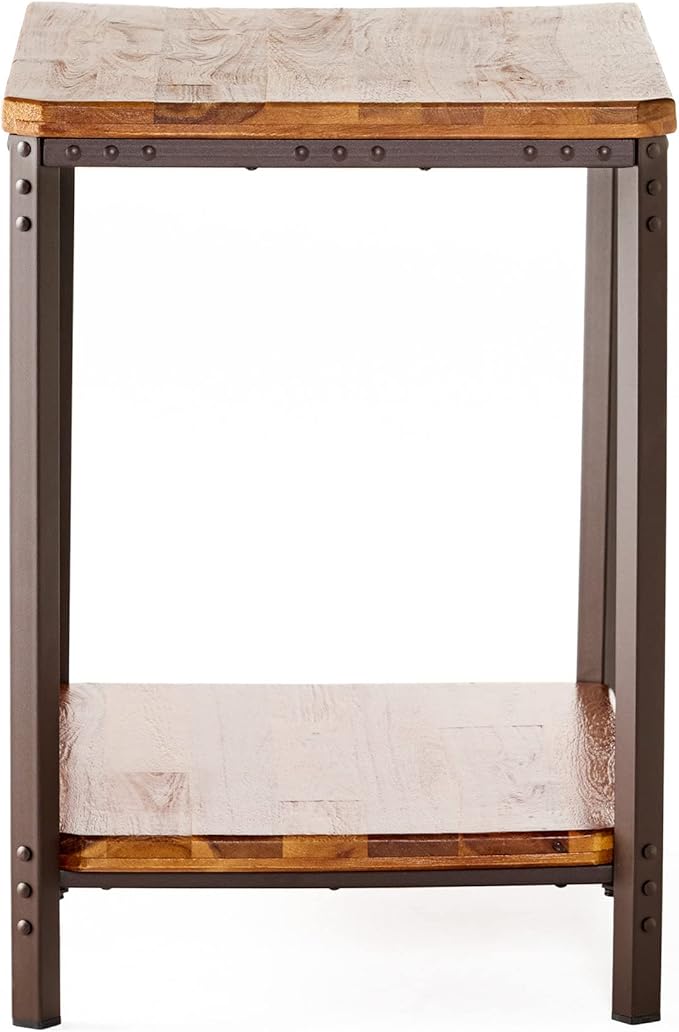 Christopher Knight Home Ronan Wood Rustic Metal End Table, Mahogany, 24.80 inches high x 24.40 inches wide x 17.70 inches deep, Sandblasted Teak