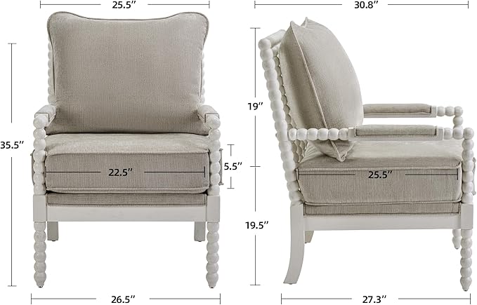 DUHOME Linen Fabric Spindle Accent Chairs Set of 2 with Wood Frame,Modern Accent Chairs with Padded Spring Seat and Brushed White Base for Living Room Bedroom Farmhouse Home Office Belcony