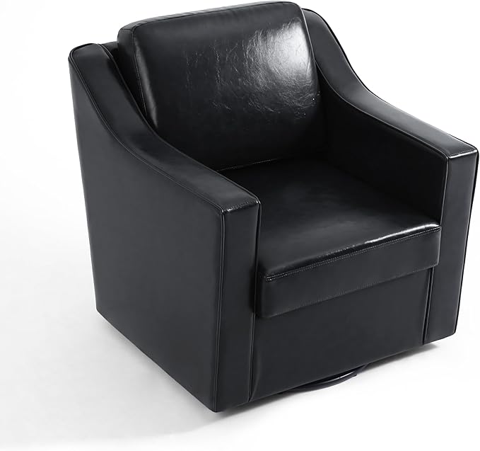 Pia Ricco Set of 2: Modern Oversized Faux Leather Swivel Accent Chairs w/Removable Covers for Living Room, Reception Value Pack,Black