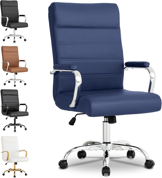 Modern Office Desk Chair, Conference Room Chairs, High Back Ergonomic Home ofiice Chair, Adjustable Height Swivel Executive Computer Chair with Padded Seat and Armrest (Blue)