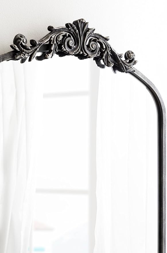 Kate and Laurel Arendahl Vintage Glam Arched Tall Panel Mirror; 24 x 42; Antique Black; Traditional Baroque Large Body Wall Mirror with Ornate Garland Inspired Crown